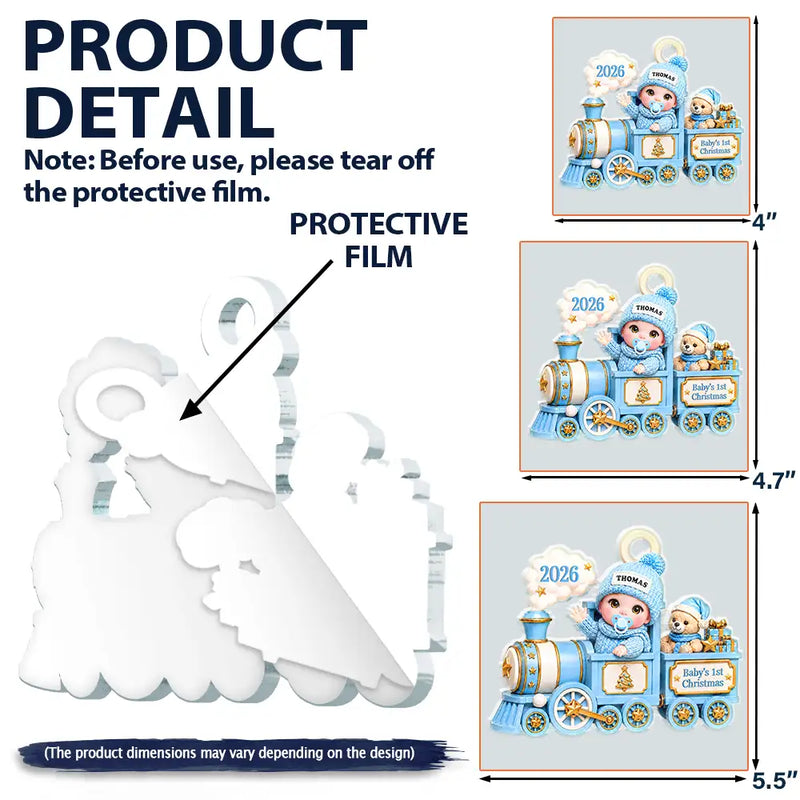 Adorable,New Mom,Christmas,Gift For Mother,Vector - Baby On Toy Train First Christmas - Personalized Custom Shaped Acrylic Ornament
