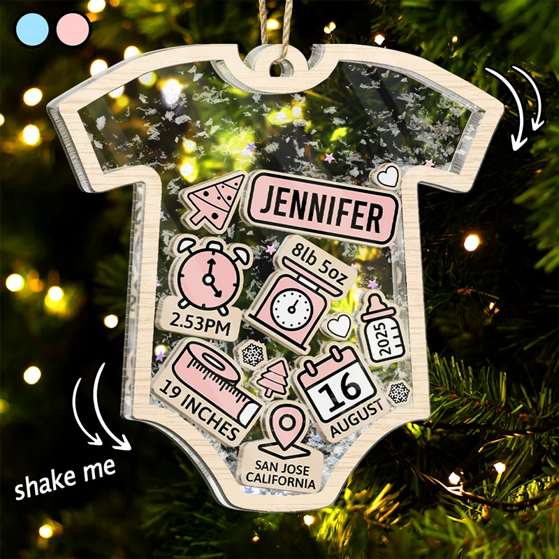 Christmas,New Dad,New baby,New Mom,Happy,Custom Photo - Baby Onise Baby Information - Personalized 3-Layered Acrylic Shaker Ornament