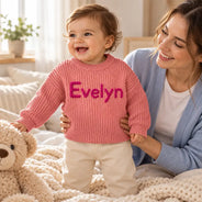 Adorable,Christmas,Custom Text,Gift For Baby,New Baby - Baby Shower Gift For Newborn - Personalized Hand Embroidered Kid Name Knit Sweater