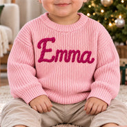 Adorable,Christmas,Custom Text,Gift For Baby,New Baby - Baby Shower Gift For Newborn - Personalized Hand Embroidered Kid Name Knit Sweater