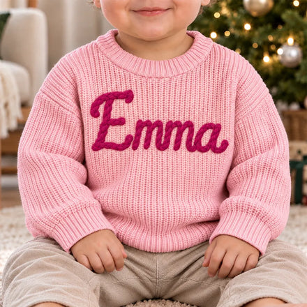 Baby Shower Gift For Newborn - Personalized Hand Embroidered Kid Name Knit Sweater