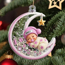 Adorable,Gift For Baby,Christmas,Icon - Baby Sleeping On The Moon First Christmas - Personalized 3-Layered Acrylic Shaker Ornament