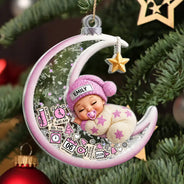 Adorable,Gift For Baby,Christmas,Icon - Baby Sleeping On The Moon First Christmas - Personalized 3-Layered Acrylic Shaker Ornament