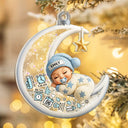 Adorable,Gift For Baby,Christmas,Icon - Baby Sleeping On The Moon First Christmas - Personalized 3-Layered Acrylic Shaker Ornament