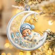 Adorable,Gift For Baby,Christmas,Icon - Baby Sleeping On The Moon First Christmas - Personalized 3-Layered Acrylic Shaker Ornament