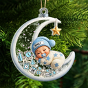 Adorable,Gift For Baby,Christmas,Icon - Baby Sleeping On The Moon First Christmas - Personalized 3-Layered Acrylic Shaker Ornament