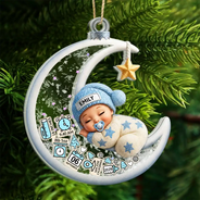 Adorable,Gift For Baby,Christmas,Icon - Baby Sleeping On The Moon First Christmas - Personalized 3-Layered Acrylic Shaker Ornament