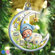 Baby Sleeping On The Moon First Christmas 3D Effect - Personalized 2-Layered Mix Ornament