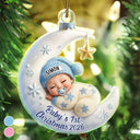 Baby Sleeping On The Moon First Christmas 3D Effect - Personalized Custom Shaped Acrylic Ornament