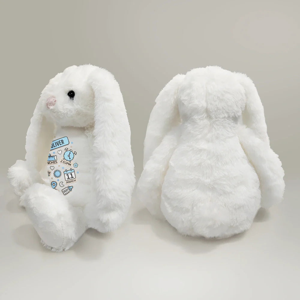 Happy, New baby, New Dad, New Mom, Parents, Gift For Mother - Baby's Announcement Newborn - Personalized Soft Toy Bunny