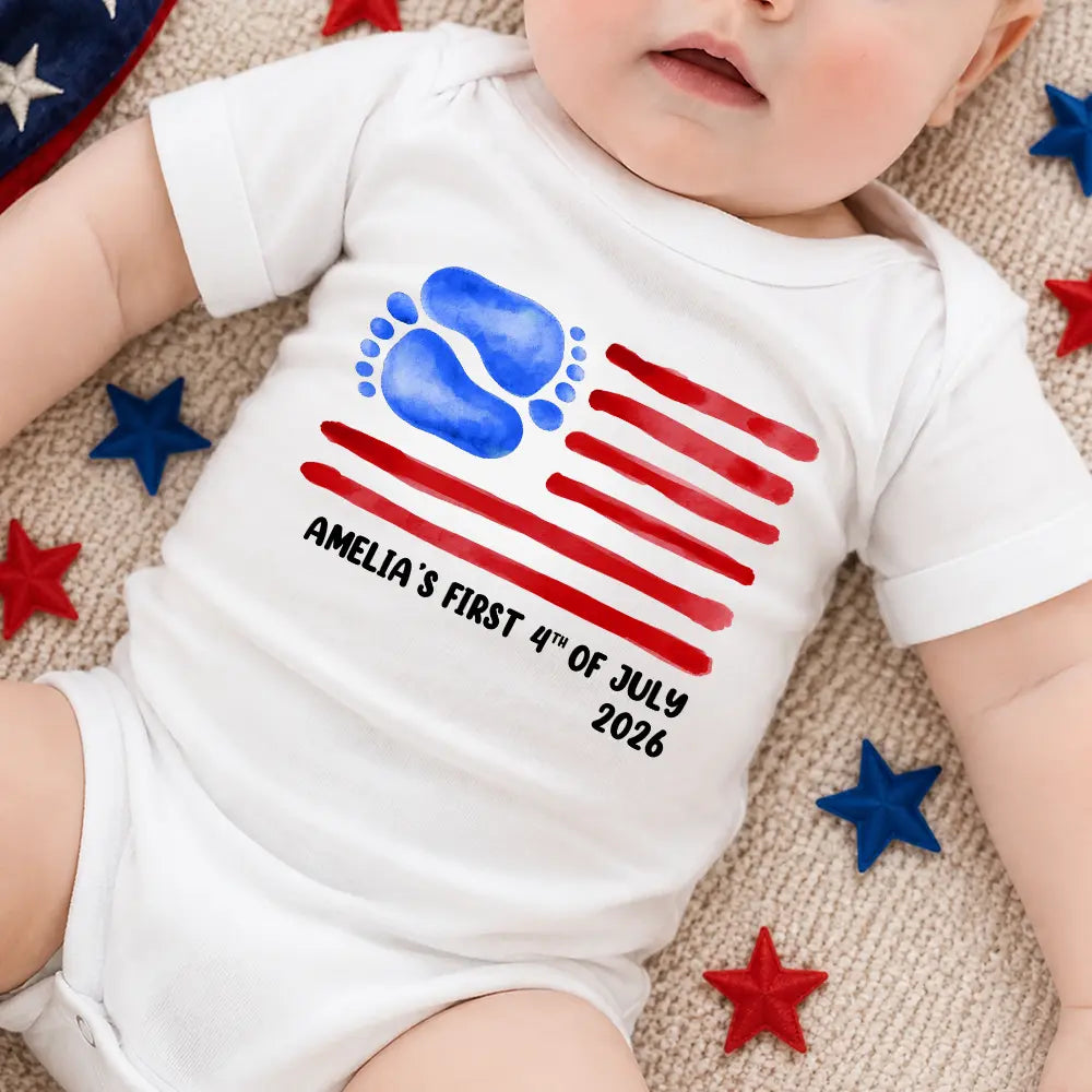 Gift For Baby,Independence Day,Top Market,Adorable,Custom Text - Baby's First 4th Of July - Personalized Baby Onesie