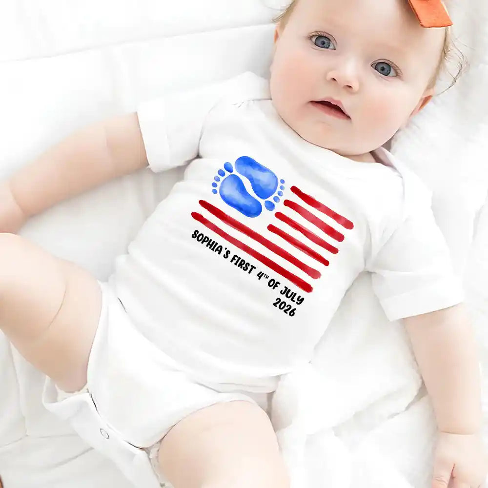 Gift For Baby,Independence Day,Top Market,Adorable,Custom Text - Baby's First 4th Of July - Personalized Baby Onesie