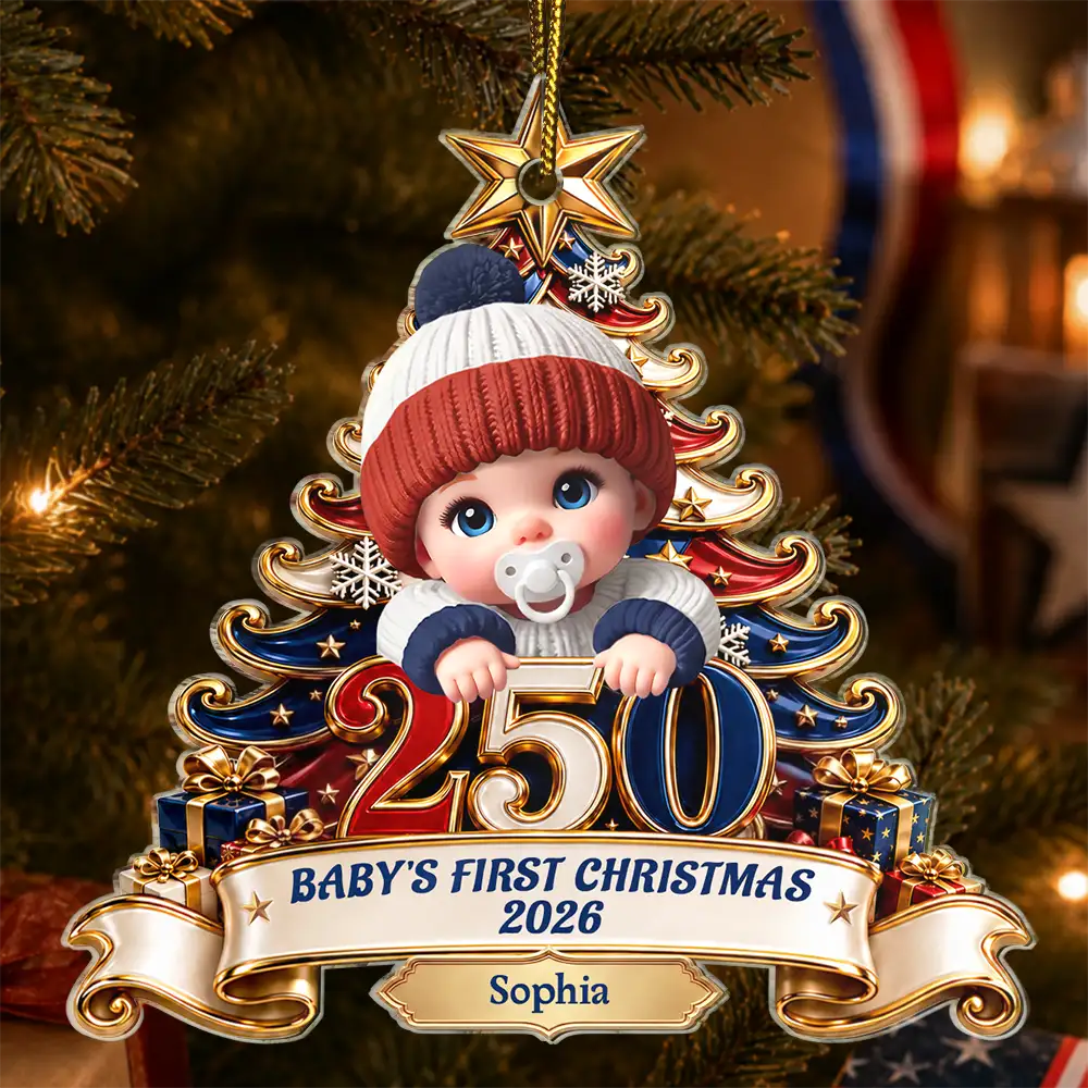 Baby's First Christmas 250 America Anniversary - Personalized Custom Shaped Acrylic Ornament