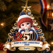 Adorable,Independence Day,Parents,America 250th,Christmas,Icon - Baby's First Christmas 250 America Anniversary - Personalized Custom Shaped Acrylic Ornament