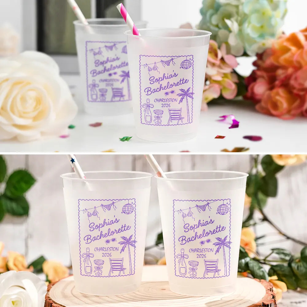 Playful, Gift For Yourself, Custom Text - Bachelorette Coast Party - Personalized Frosted Cups