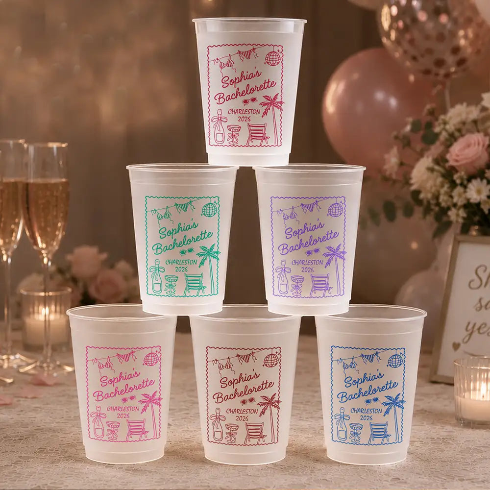 Playful, Gift For Yourself, Custom Text - Bachelorette Coast Party - Personalized Frosted Cups