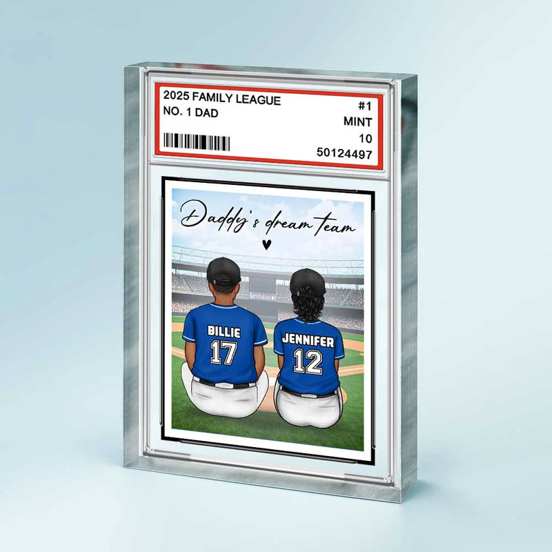Gift For Father, Dad's Hobby, Sport Dad, Baseball, Happy, Family - Backside Baseball Family Card Style - Personalized Rectangle Shaped Acrylic Plaque