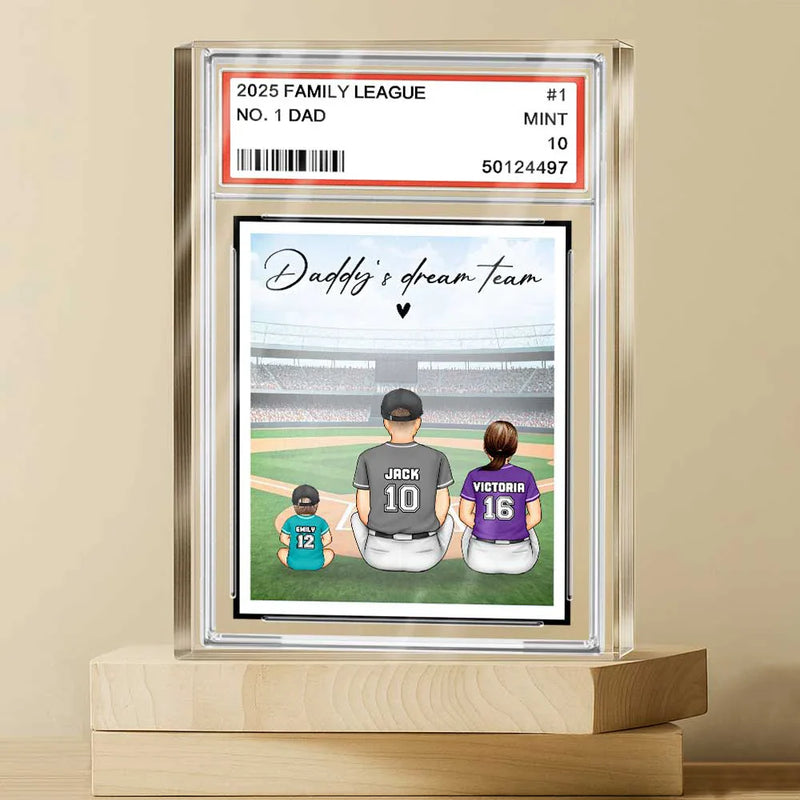 Gift For Father, Dad's Hobby, Sport Dad, Baseball, Happy, Family - Backside Baseball Family Card Style - Personalized Rectangle Shaped Acrylic Plaque