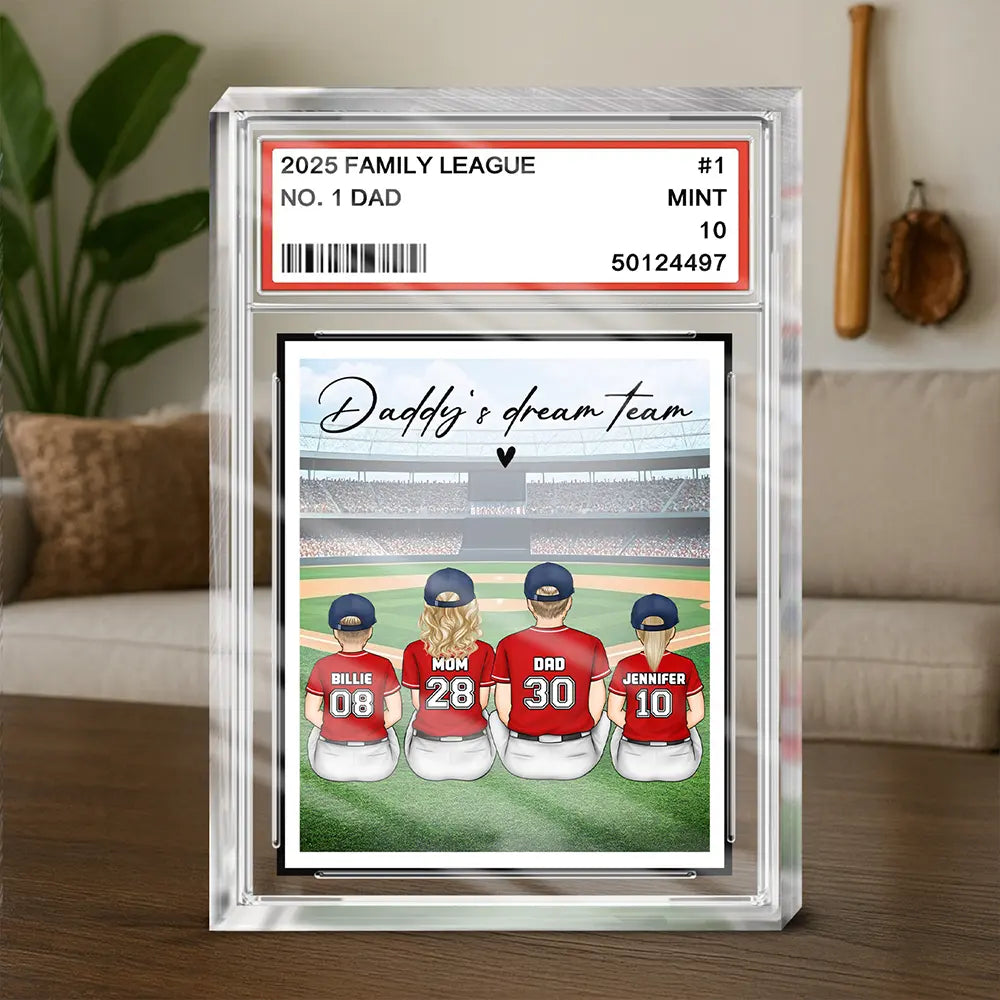 Gift For Father, Dad's Hobby, Sport Dad, Baseball, Happy, Family - Backside Baseball Family Card Style - Personalized Rectangle Shaped Acrylic Plaque