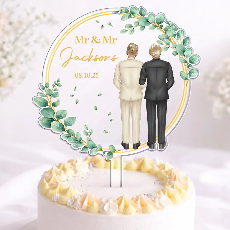 Married ,Engaged,Gift For Couples,Gift For Husband,Gift For Wife,Love,Wedding Anniversary - Backside Couple Happy Wedding - Personalized Acrylic Cake Topper