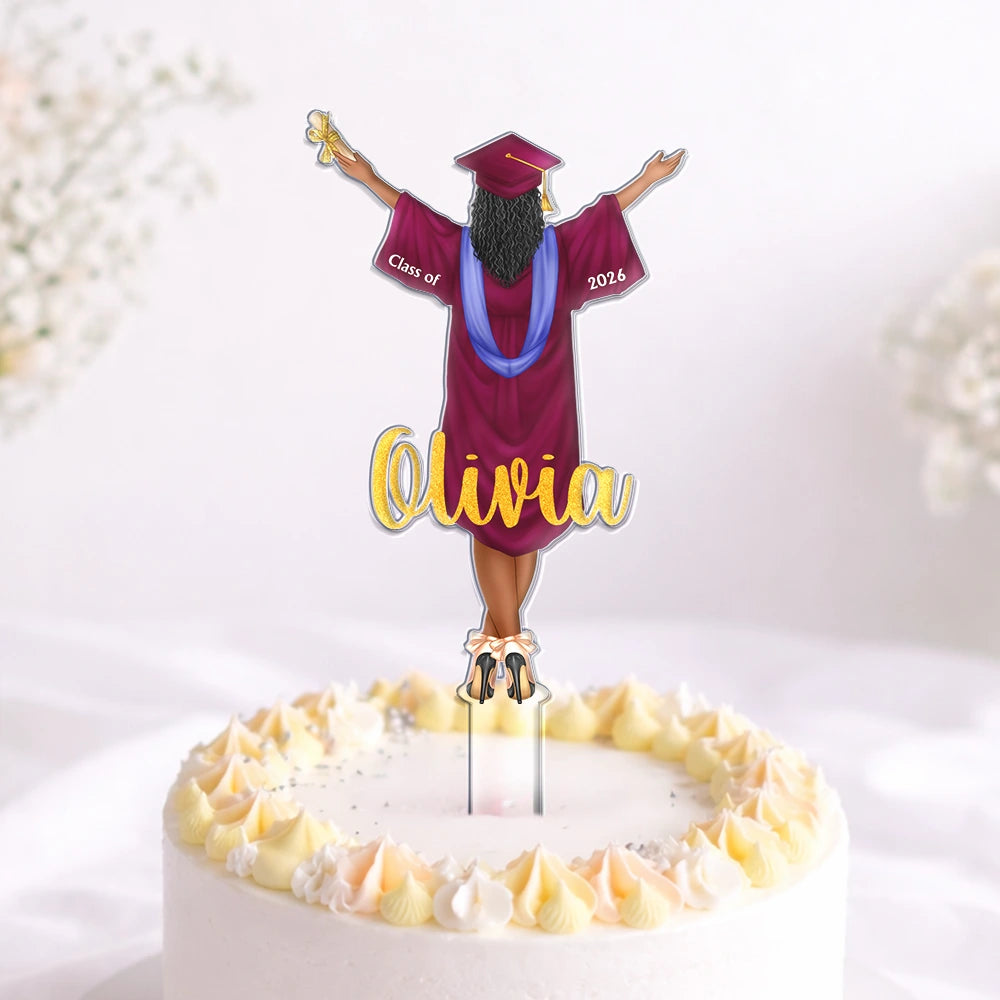 Graduation,Happy,Dad - Daughters (Adult),Gift For Daughter,Mom - Daughters (Adult),Dad - Sons,Gift For Son,Mom - Sons - Backside Woman Man Graduation - Personalized Acrylic Cake Topper