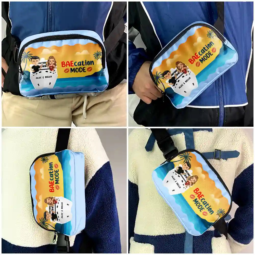 Gift For Couples,Travel,Cruising,Happy,Gift For Women,Gift For Men - Baecation Mode Couples - Personalized Crossbody Belt Bag