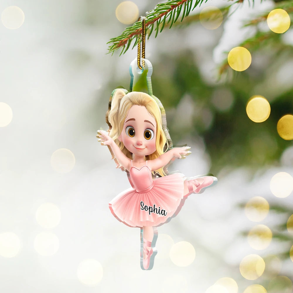 Gift For Kids,Happy,Christmas - Ballerina Cute Girl 3D Effect - Personalized Custom Shaped Acrylic Ornament