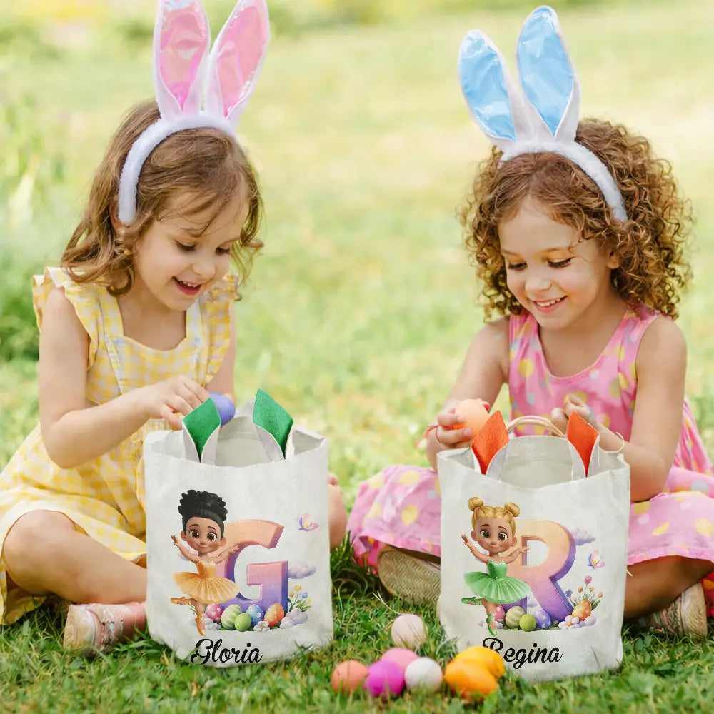 Easter, Happy, Gift For Kids, Parents - Ballerina Girl Alphabet - Personalized Bunny Ears Bucket Bag