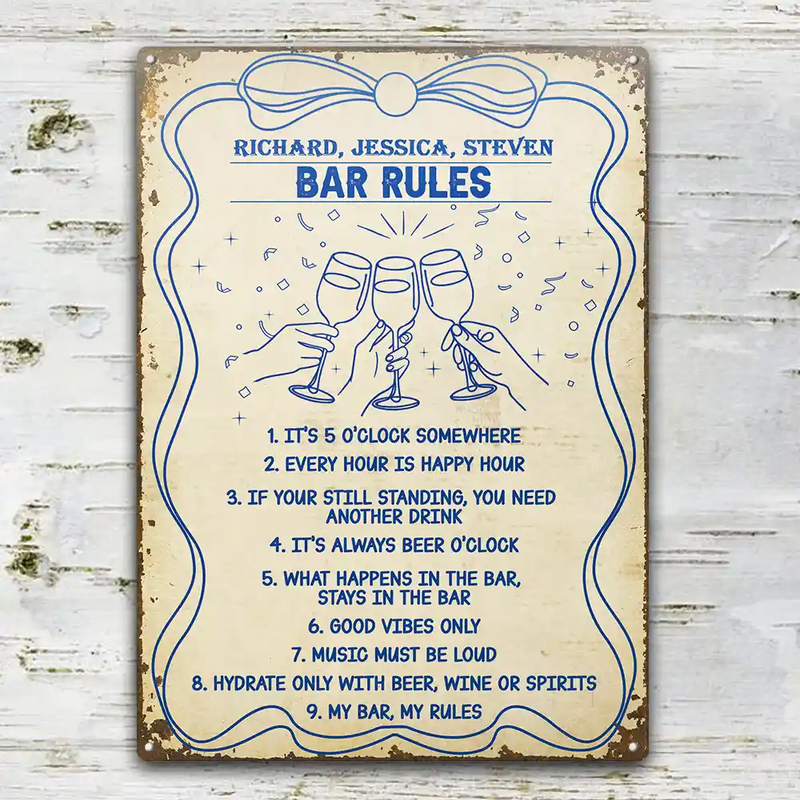 Funny, Gift For Couples, Patio, Gift For Husband, Gift For Wife, Gift For Boyfriend, Gift For Girlfriend - Bar Rules Funny - Personalized Classic Metal Signs