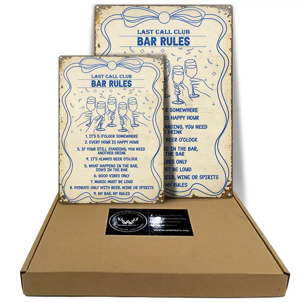 Funny, Gift For Couples, Patio, Gift For Husband, Gift For Wife, Gift For Boyfriend, Gift For Girlfriend - Bar Rules Funny - Personalized Classic Metal Signs