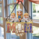 Baseball, Sport Mom, Gift For Mother, Happy - Baseball Mom & Kids Stained Glass Effect - Personalized Window Hanging Suncatcher Ornament