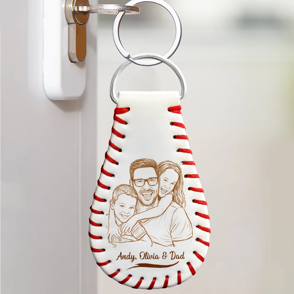Baseball,Gift For Father,Custom Photo,Art Design,Proud,Photo - Pencil Sketch - Bold - Custom Photo Bold Sketch Baseball God Hit A Home Run - Personalized Leather Baseball Keychain
