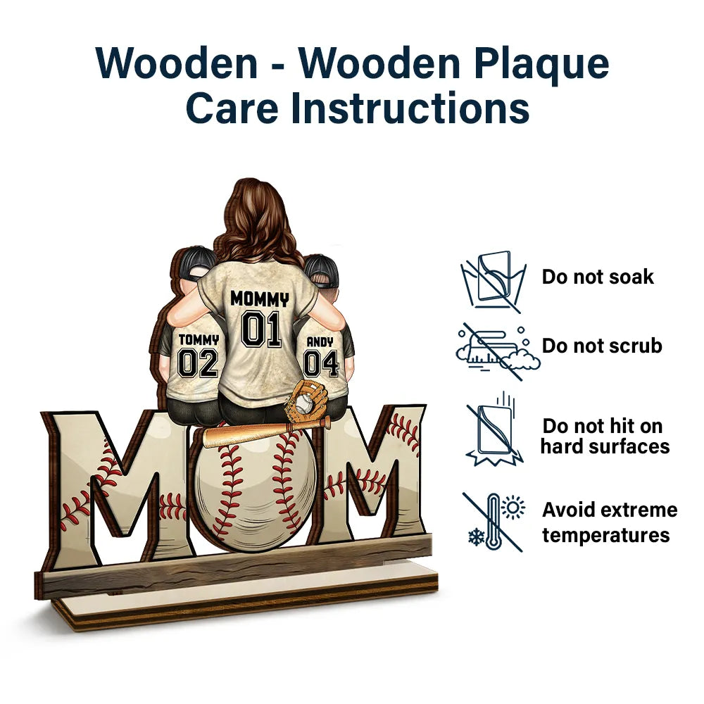 Baseball Mom And Kids - Personalized Custom Shaped 2-Layered Wooden Plaque