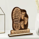 Dad And Kids Footsteps No Matter How Big We Get - Personalized Custom Shaped 2-Layered Wooden Plaque