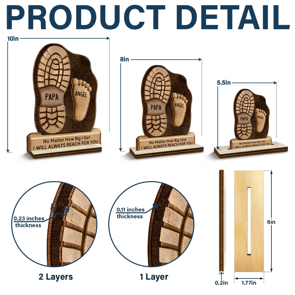 Dad And Kids Footsteps No Matter How Big We Get - Personalized Custom Shaped 2-Layered Wooden Plaque