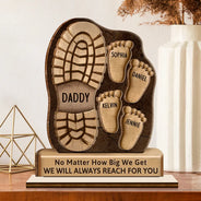 Dad And Kids Footsteps No Matter How Big We Get - Personalized Custom Shaped 2-Layered Wooden Plaque