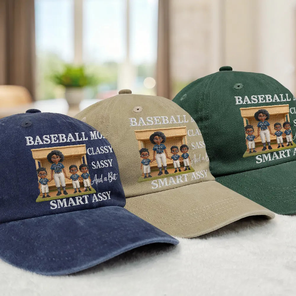 Baseball,Sport Mom,Gift For Mother,Mom - Children,Happy - Baseball Mom Classy Sassy - Personalized Vintage Washed Denim Cap