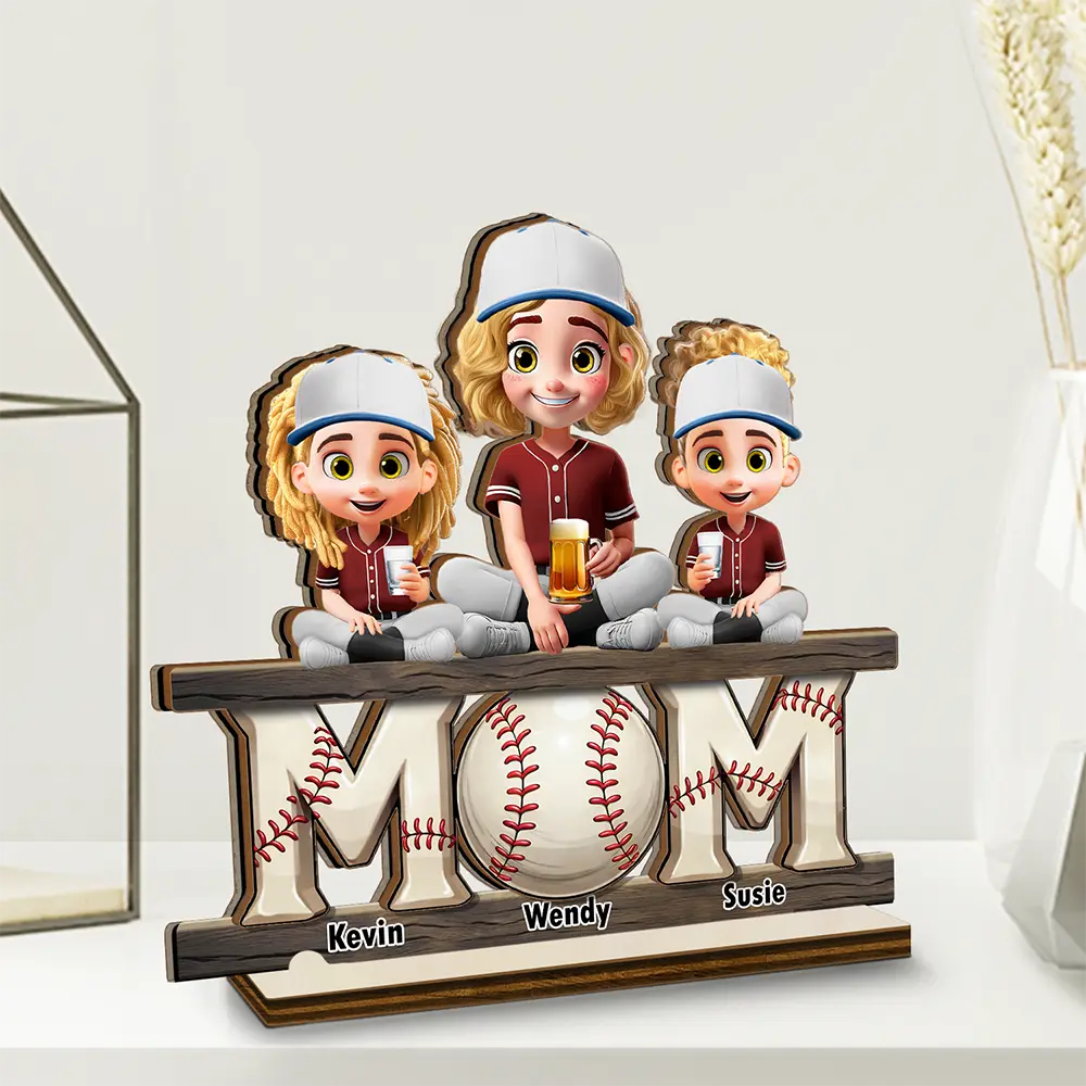 Baseball,Gift For Mother,Mom - Children,Mom's Hobby,Sport Mom,Happy - Baseball Mom We Love You - Personalized Custom Shaped 2-Layered Wooden Plaque