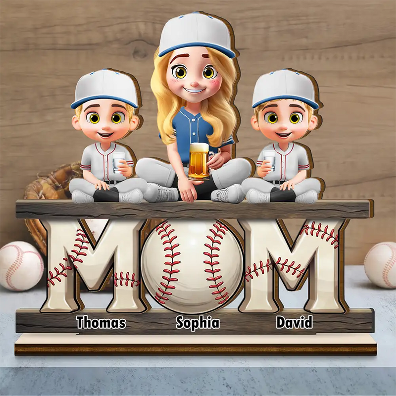 Baseball,Gift For Mother,Mom - Children,Mom's Hobby,Sport Mom,Happy - Baseball Mom We Love You - Personalized Custom Shaped 2-Layered Wooden Plaque
