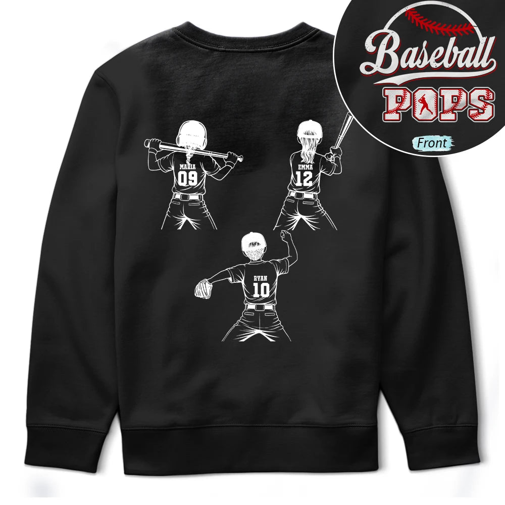 Gift For Father,Sport Dad,Baseball,Happy,Vector - Baseball Softball Dad Mom Kids Backside - Personalized T Shirt