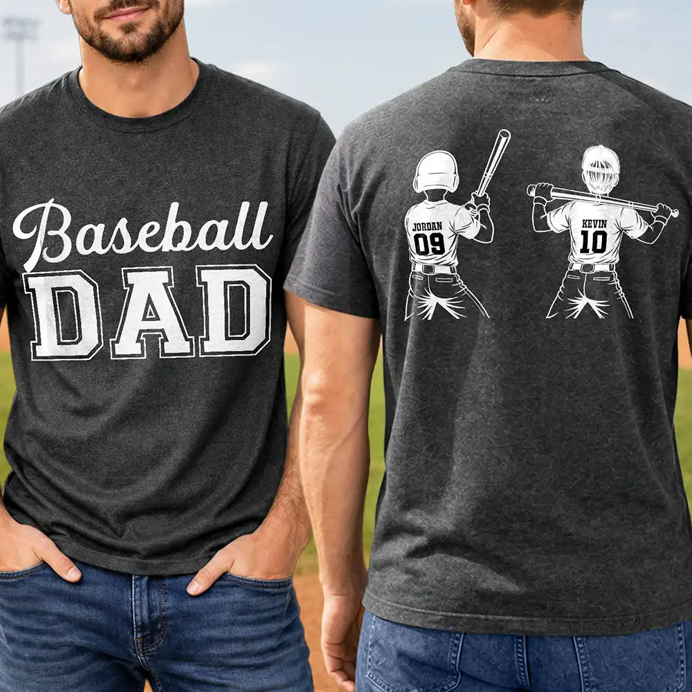 Gift For Father,Gift For Grandpa,Baseball,Softball,Non-Eng,Icon,Confident - Baseball Softball Dad Papa Kids Backside Line Art - Personalized T Shirt