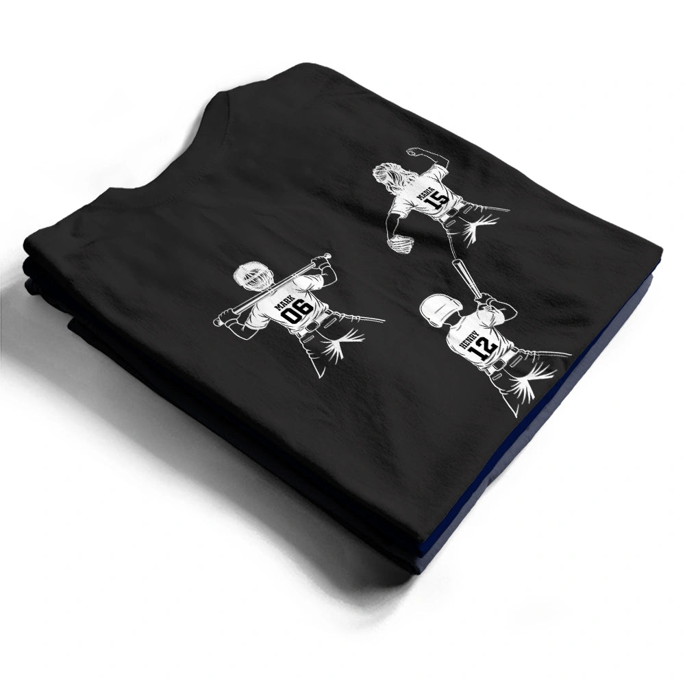 Gift For Father,Gift For Grandpa,Baseball,Softball,Non-Eng,Icon,Confident - Baseball Softball Dad Papa Kids Backside Line Art - Personalized T Shirt