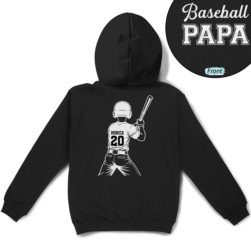 Gift For Father,Gift For Grandpa,Baseball,Softball,Non-Eng,Icon,Confident - Baseball Softball Dad Papa Kids Backside Line Art - Personalized T Shirt