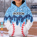 Top Market,Adorable,Gift For Kids,Custom Text - Baseball Softball Soccer Football Basketball Hockey Lover Dripping Ice Cream For Kids - Personalized Fleece Hoodie