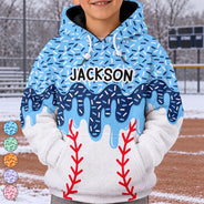 Top Market,Adorable,Gift For Kids,Custom Text - Baseball Softball Soccer Football Basketball Hockey Lover Dripping Ice Cream For Kids - Personalized Fleece Hoodie
