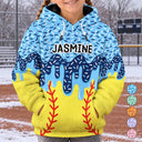 Top Market,Adorable,Gift For Kids,Custom Text - Baseball Softball Soccer Football Basketball Hockey Lover Dripping Ice Cream For Kids - Personalized Fleece Hoodie