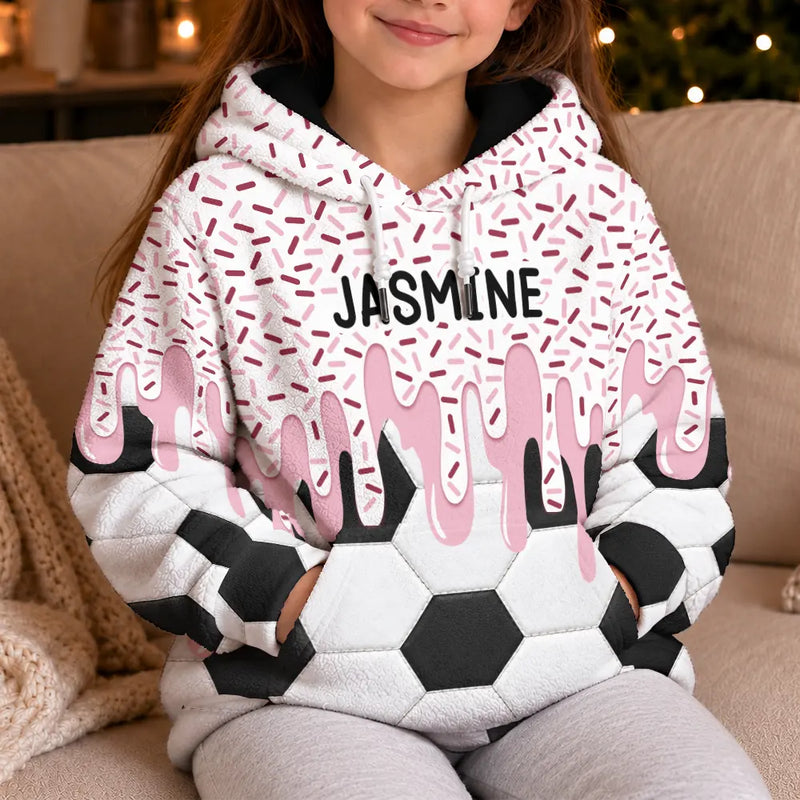 Top Market,Adorable,Gift For Kids,Custom Text - Baseball Softball Soccer Football Basketball Hockey Lover Dripping Ice Cream For Kids - Personalized Fleece Hoodie