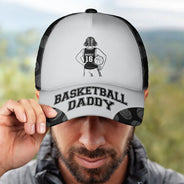 Gift For Father,Gift For Grandpa,Basketball,Non-Eng,Icon,Confident - Basketball Dad Papa Kids Backside Line Art - Personalized Classic Cap
