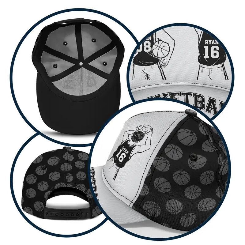 Gift For Father,Gift For Grandpa,Basketball,Non-Eng,Icon,Confident - Basketball Dad Papa Kids Backside Line Art - Personalized Classic Cap