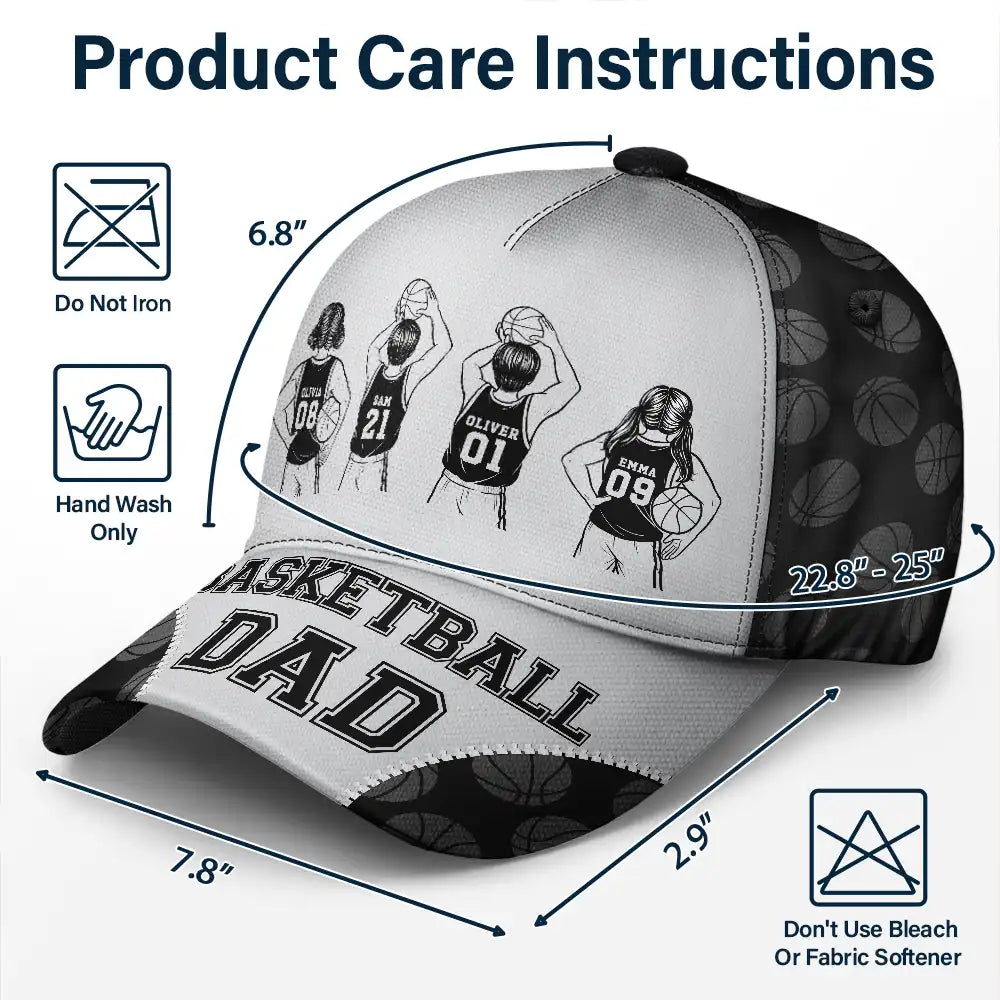 Gift For Father,Gift For Grandpa,Basketball,Non-Eng,Icon,Confident - Basketball Dad Papa Kids Backside Line Art - Personalized Classic Cap